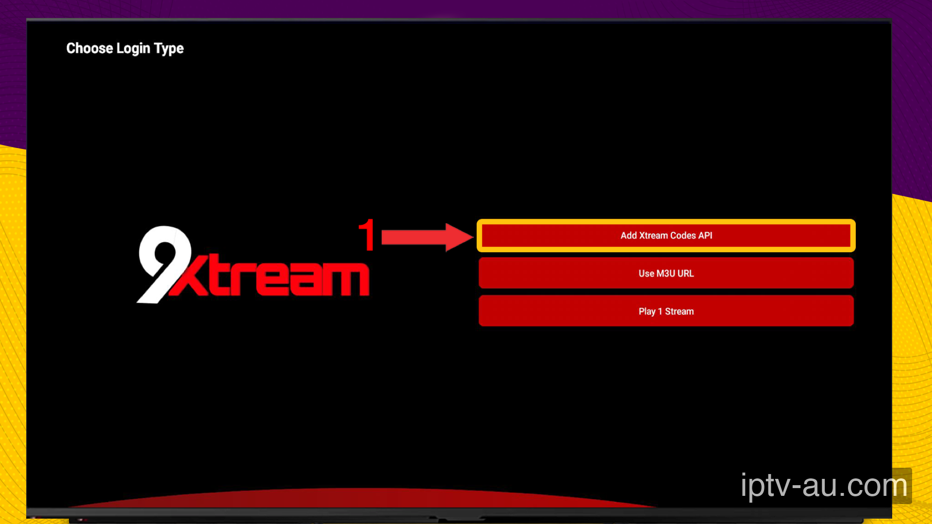 Select Login Method for IPTV on 9XStream IPTV