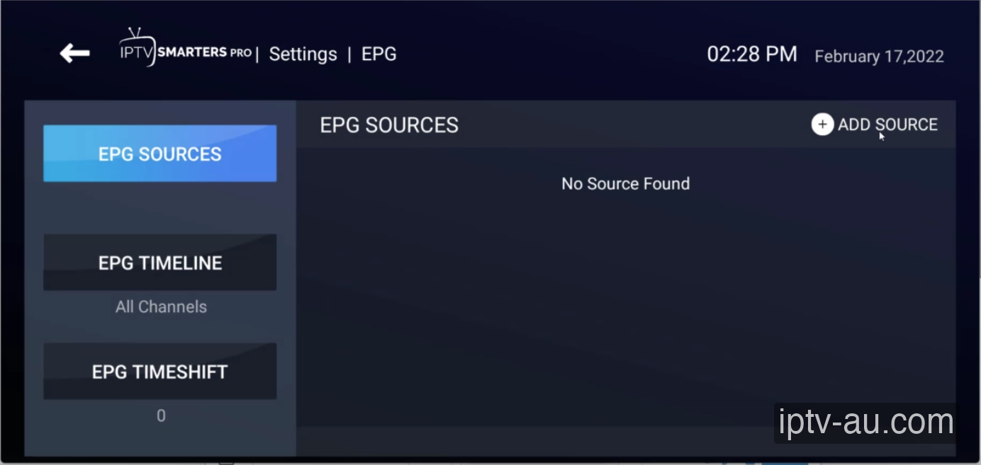 EPG Sources - Add Source