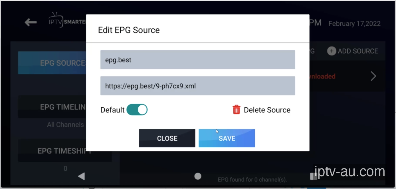 Enter EPG URL