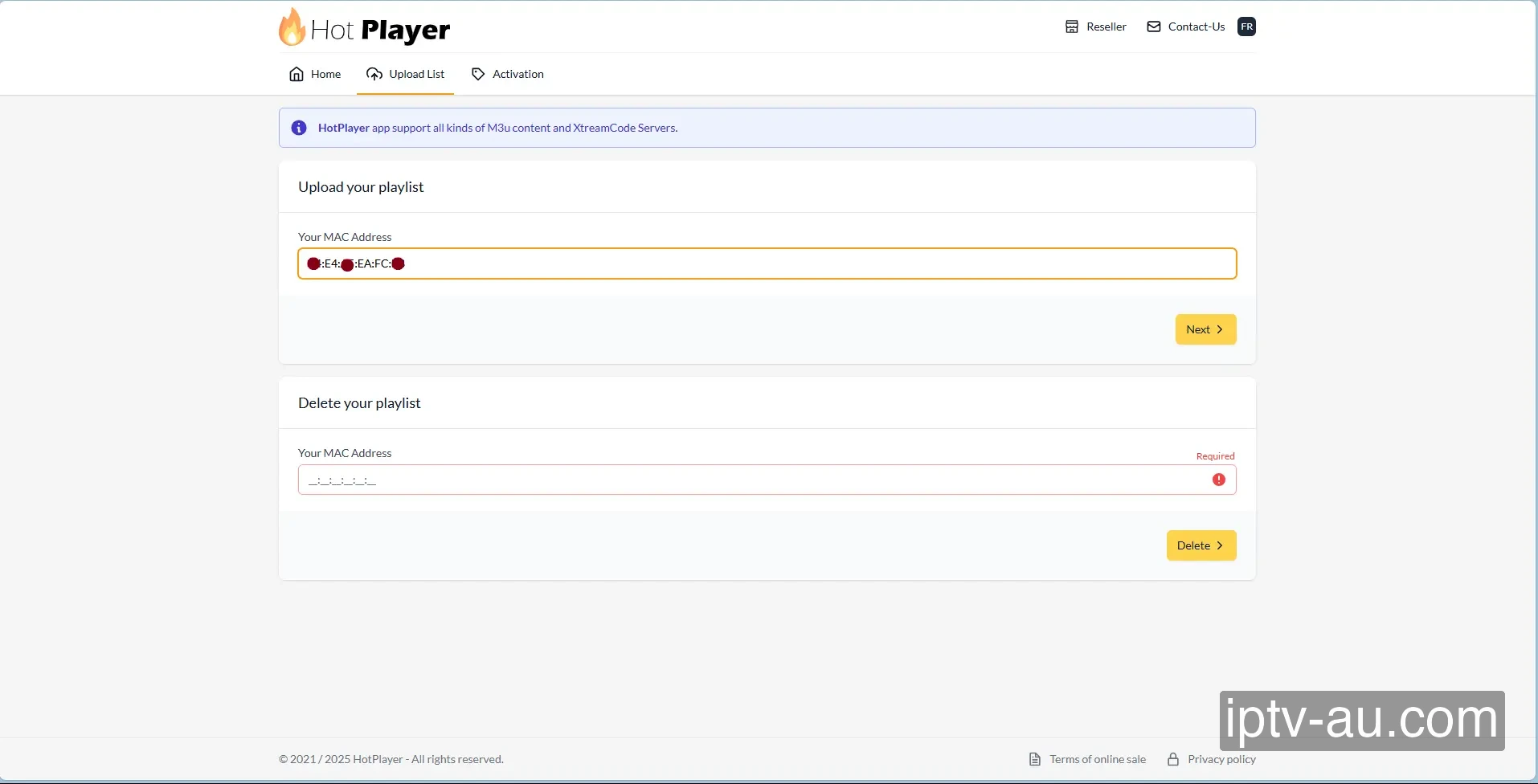Login to the Web Portal for IPTV on Hot Player
