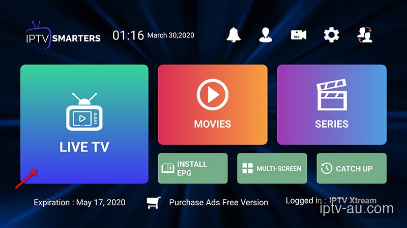 IPTV Smarters Pro main dashboard on Amazon Firestick