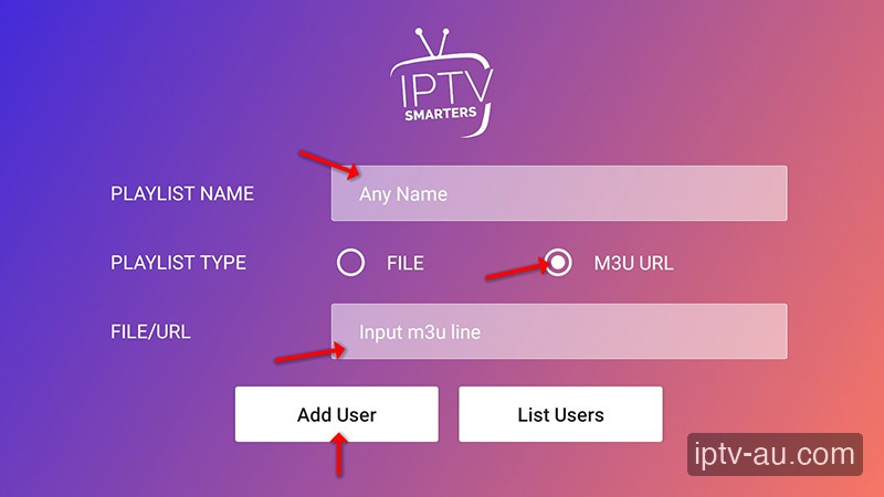 2. Enter M3U Details for IPTV on IPTV Smarters Pro