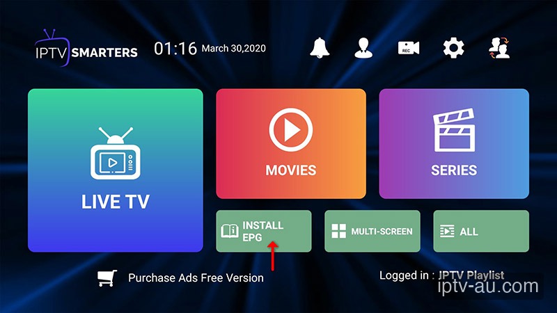 1. Click Install EPG for IPTV on IPTV Smarters Pro