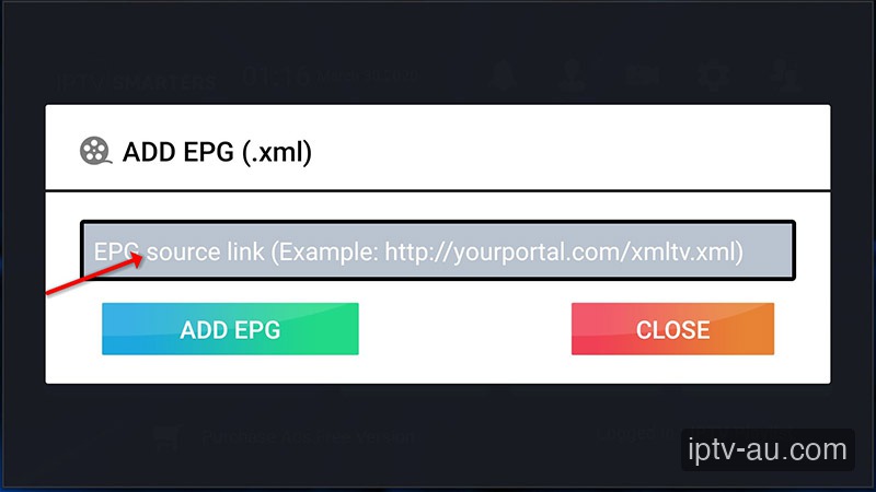 2. Add EPG Source Link for IPTV on IPTV Smarters Pro