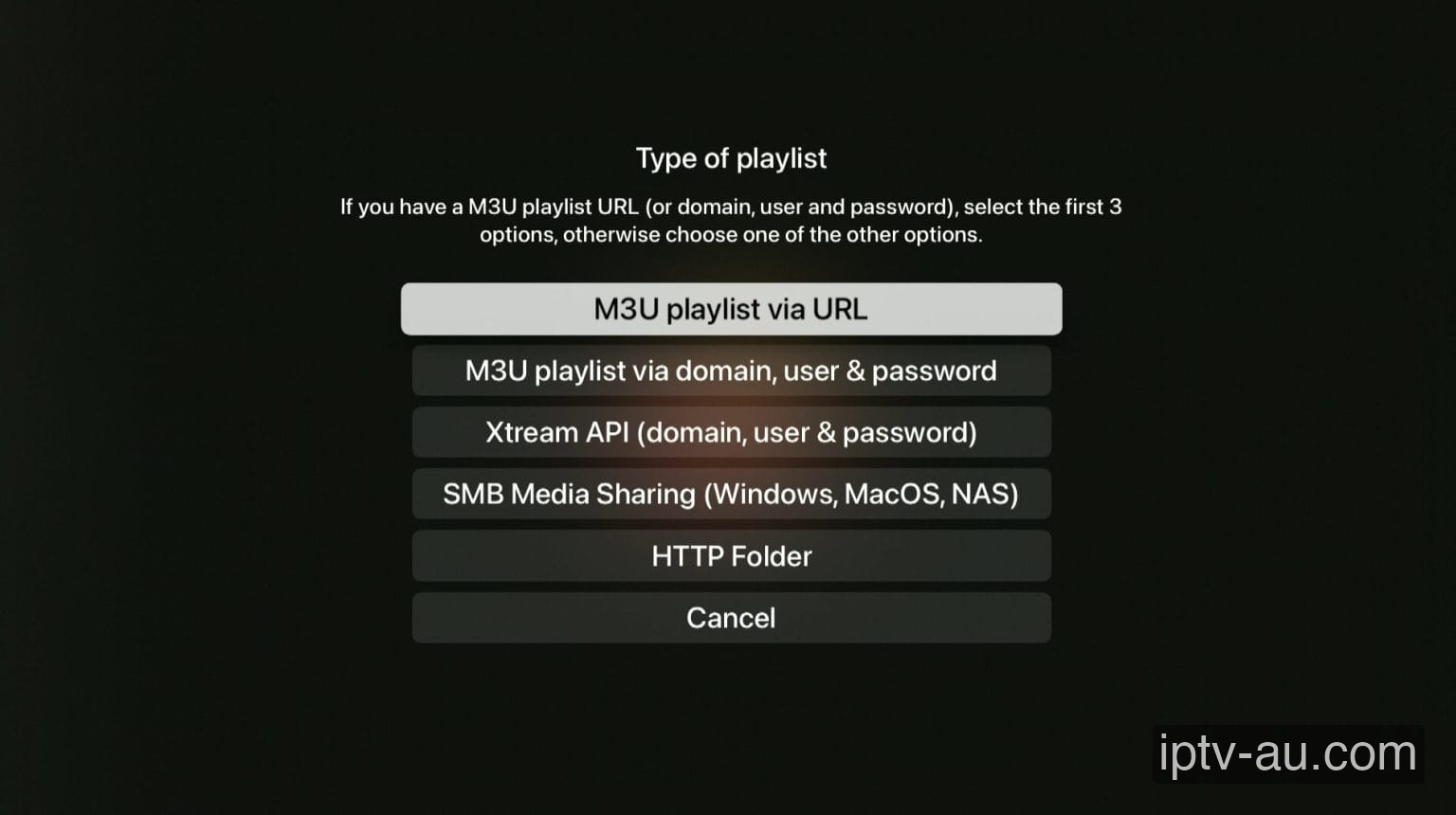 Select Xtream API for IPTV on IPTVX
