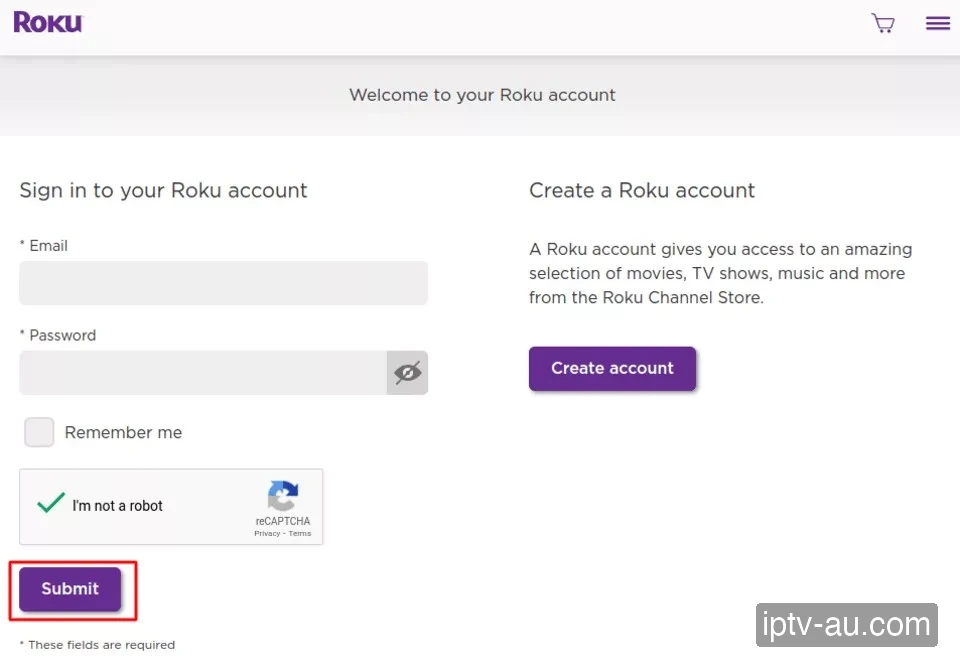 Log into Roku Online for IPTV on Device