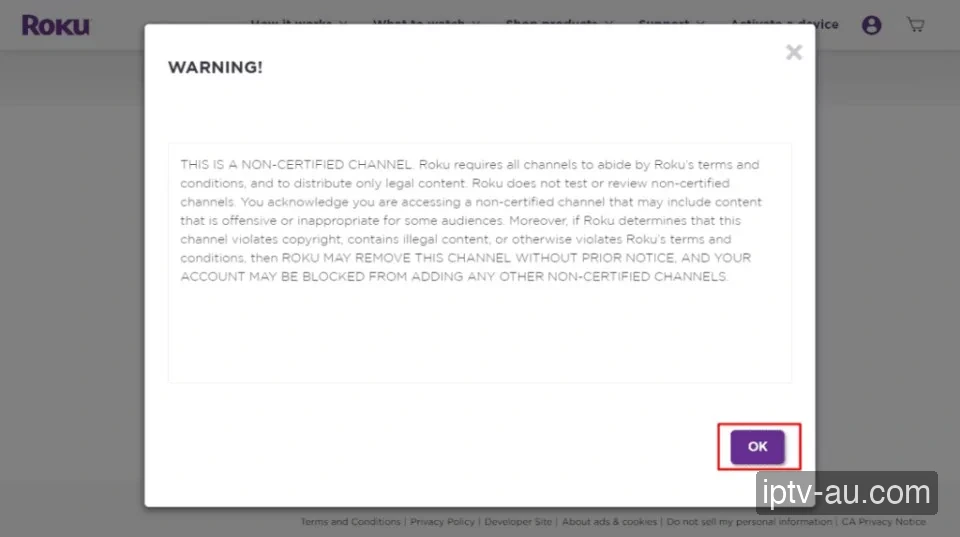 Confirm Addition for IPTV on Device